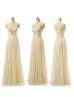 Champagne Chiffon Beads Straps Corset Back Long Bridesmaid Dress 